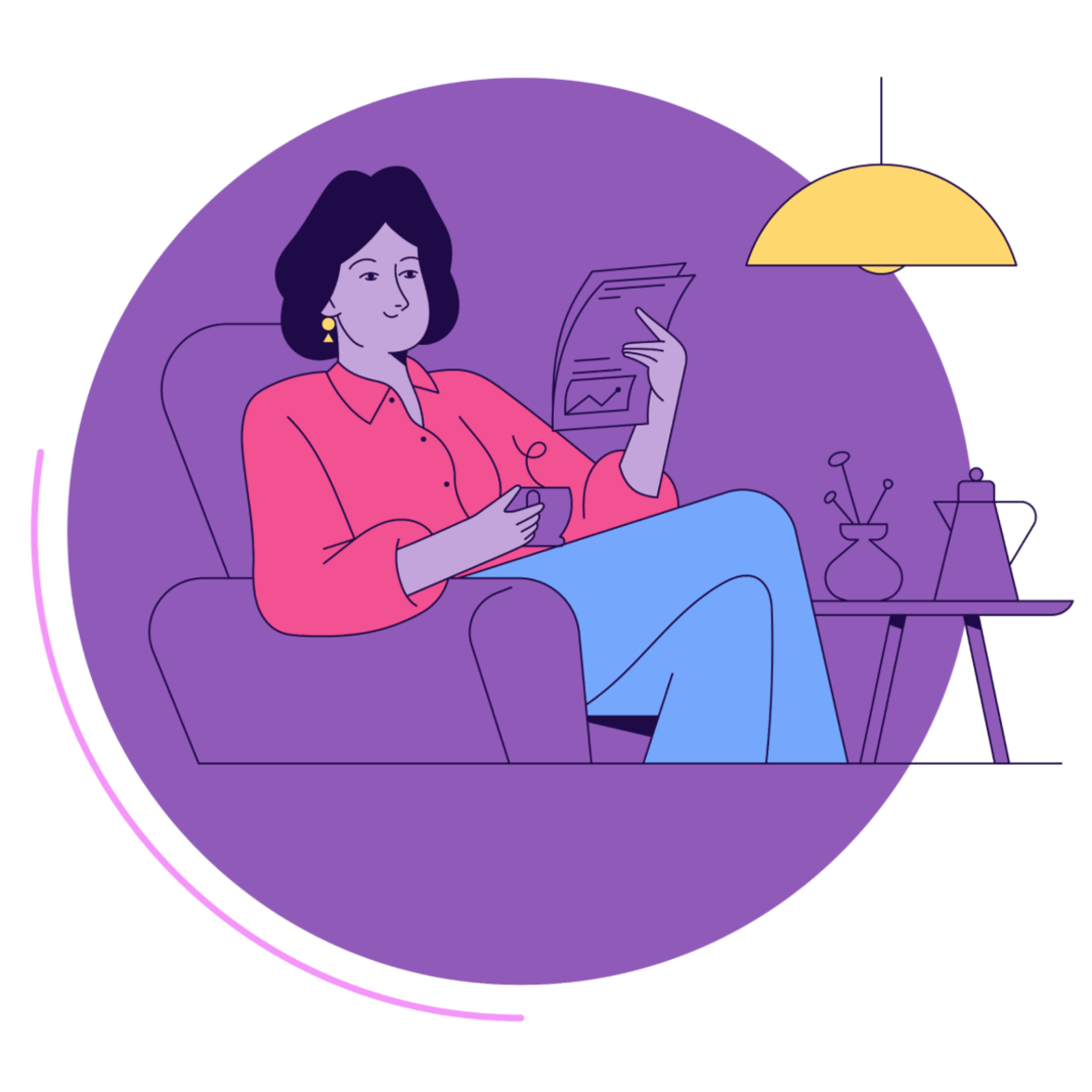 A stress-free lady on a couch who has just availed services with UW. Her relaxed expression reflects the relief of successfully saving on her energy bills.