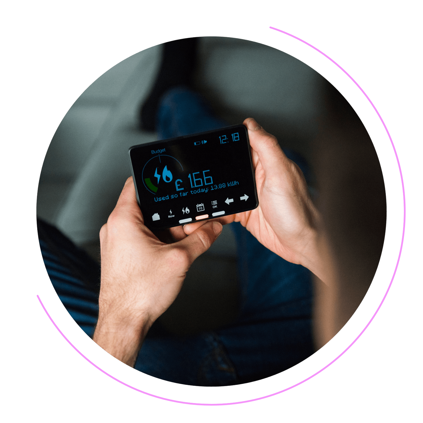 Hands holding a smart meter.